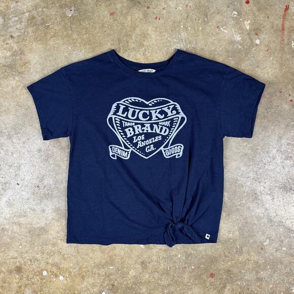 Lucky Brand Women’s XL Navy Blue Graphic Tie-Front Crop T-Shirt - Picture 1 of 9